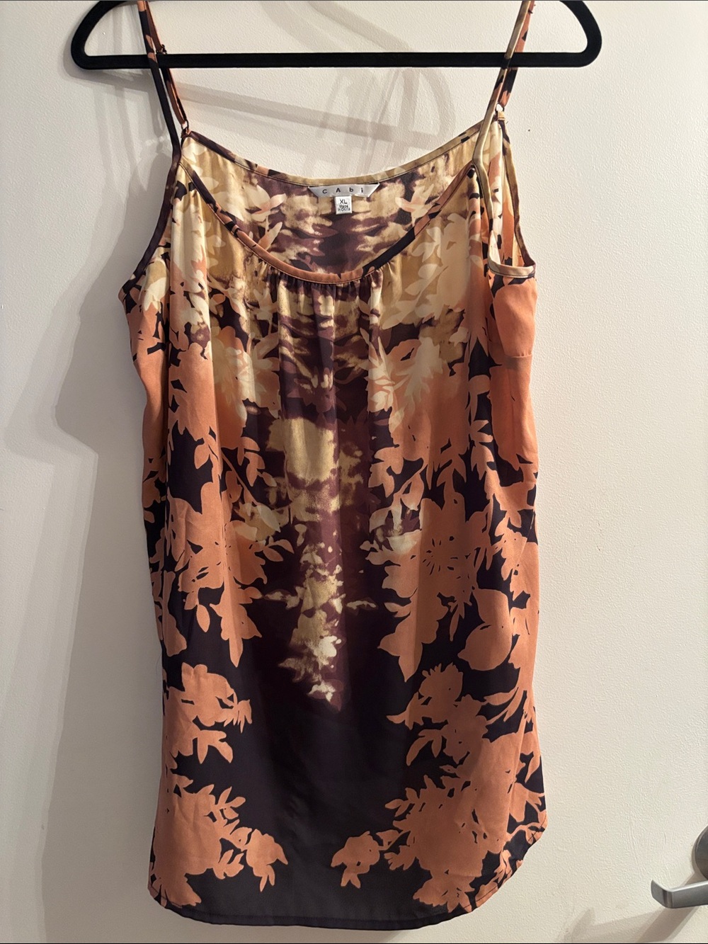 CAbi Peach and Brown Floral Satin Cami